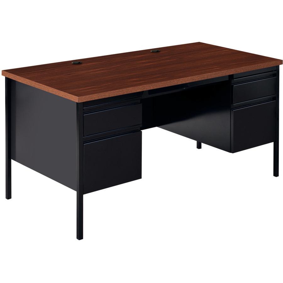 Lorell Fortress Series Double-Pedestal Desk - Rectangle Top - 60" Table Top Width x 30" Table Top Depth x 1.12" Table Top Thickness - 29.50" Height - Office, File - Assembly Required - Black Walnut, L. Picture 11