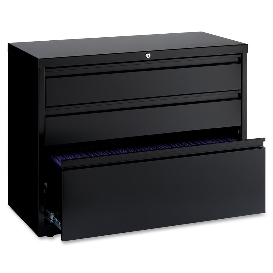Lorell 36" Box/Box/File Lateral File Cabinet - 36" Width x 18.6" Depth x 28" Height - 3 x Drawer(s) for Box, File - A4, Legal, Letter - Lateral - Hanging Rail, Locking Drawer, Ball-bearing Suspension,. Picture 10
