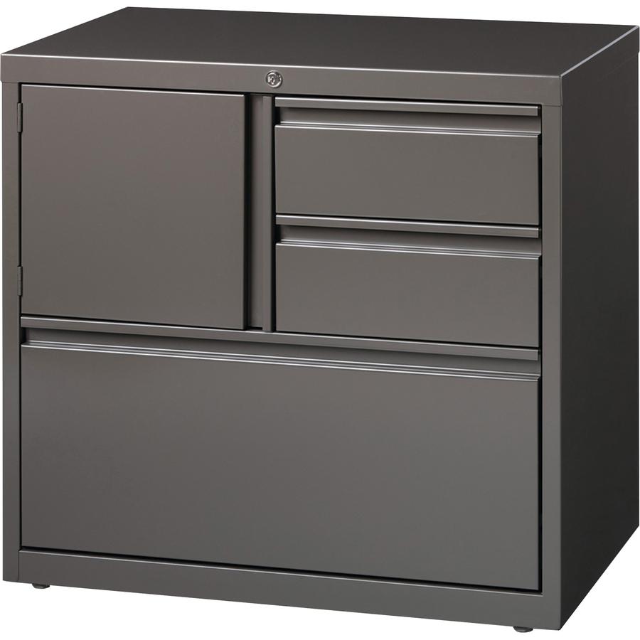 Lorell 30" Personal Storage Center Lateral File - 30" x 18.6" x 28" - 3 x Drawer(s) for File, Box - A4, Letter, Legal - Hanging Rail, Glide Suspension, Grommet, Cable Management, Interlocking, Reinfor. Picture 9