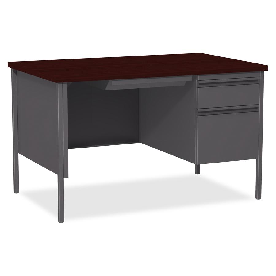 Lorell Fortress Series 48" Right Single-Pedestal Desk - Laminated Rectangle, Mahogany Top - 30" Table Top Length x 48" Table Top Width x 1.13" Table Top Thickness - 29.50" Height - Business Environmen. Picture 11