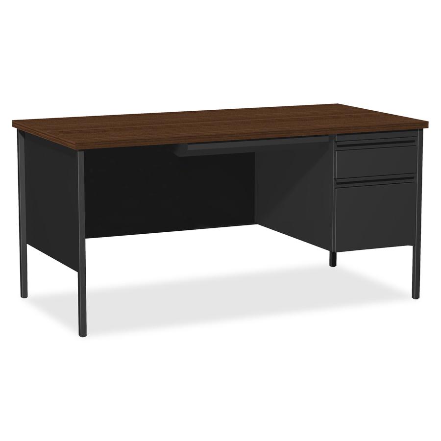 Lorell Fortress Series 66" Right-Pedestal Desk - Laminated Rectangle, Walnut Top - 30" Table Top Length x 66" Table Top Width x 1.13" Table Top Thickness - 29.50" Height x 66" Width x 30" Depth - Busi. Picture 14