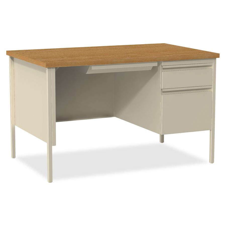 Lorell Fortress Series 48" Right Single-Pedestal Desk - Oak Laminate Rectangle Top - 30" Table Top Length x 48" Table Top Width x 1.13" Table Top Thickness - 29.50" Height - Business Environment, Educ. Picture 13
