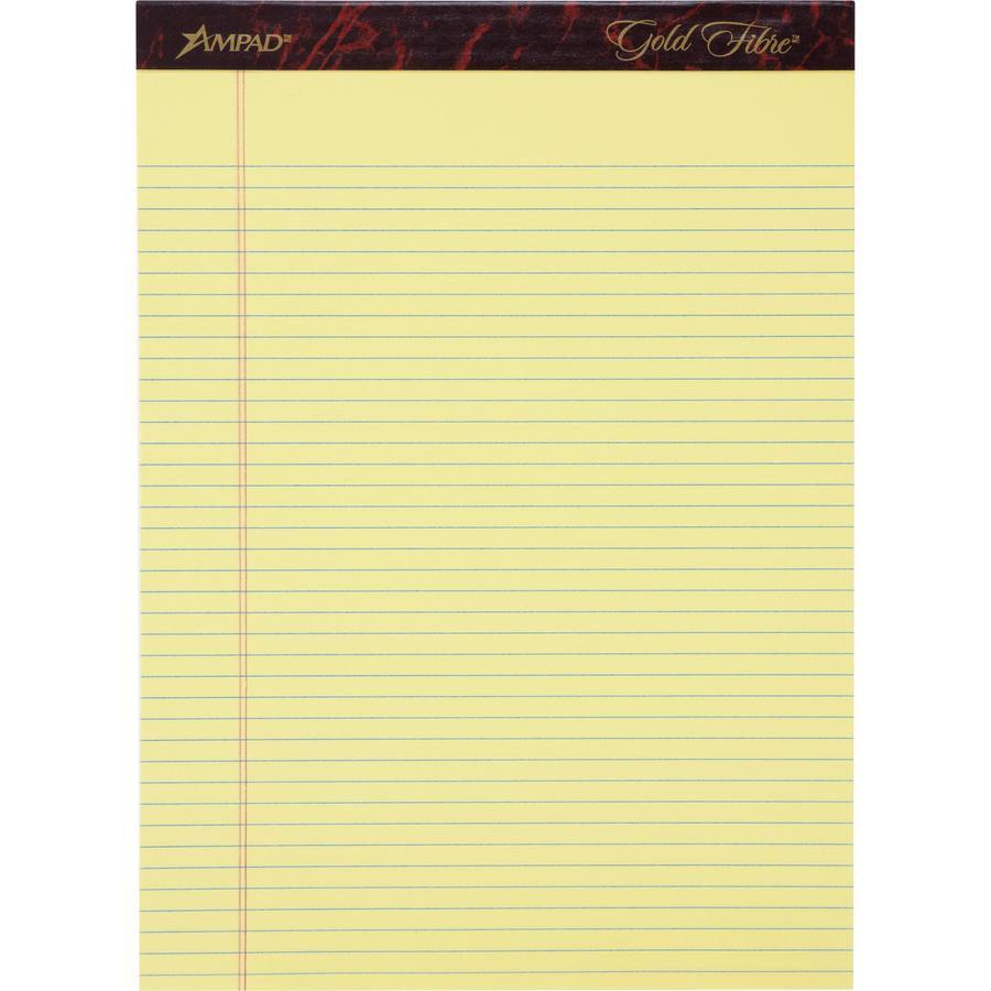 Ampad Gold Fibre Narrow Rule Writing Pads - 50 Sheets - Watermark - Stapled/Glued - 0.25" Ruled - 16 lb Basis Weight - Letter - 8 1/2" x 11 3/4" Sheet Size - Canary Yellow Paper - Micro Perforated, Bl. Picture 5