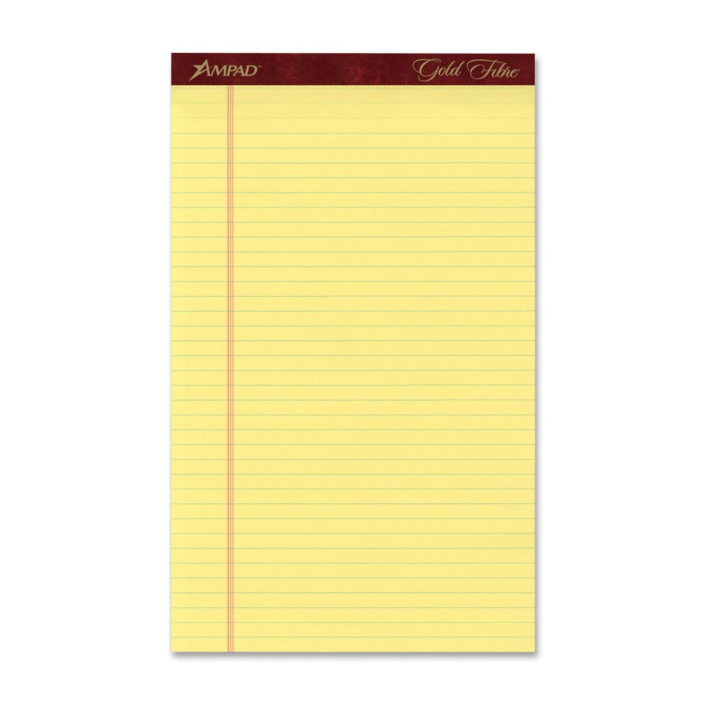 TOPS Gold Fibre Premium Rule Writing Pads - Legal - 50 Sheets - Watermark - Stapled/Glued - 0.34" Ruled - 16 lb Basis Weight - Legal - 8 1/2" x 14" Sheet Size - Yellow Paper - Bleed-free, Chipboard Ba. Picture 2