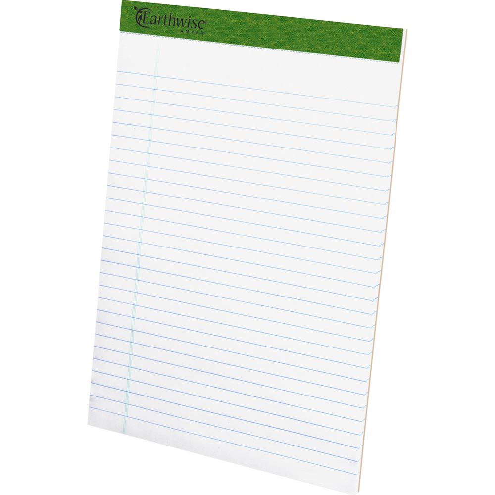 TOPS Recycled Perforated Legal Writing Pads - 50 Sheets - 0.34" Ruled - 15 lb Basis Weight - 8 1/2" x 11 3/4" - Environmentally Friendly, Perforated - Recycled - 1 Dozen. Picture 2