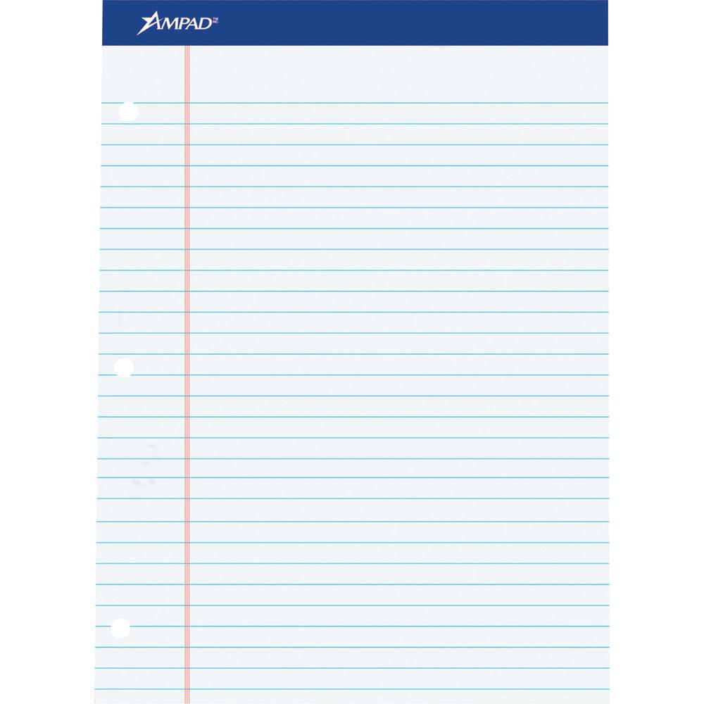Ampad Double Sheet Writing Pad - 100 Sheets - 0.34" Ruled - 15 lb Basis Weight - Letter - 8 1/2" x 11" Sheet Size x 8.5" Width x 11.8" Length - White Paper - Perforated, Chipboard Backing, Stiff - 1 P. Picture 2