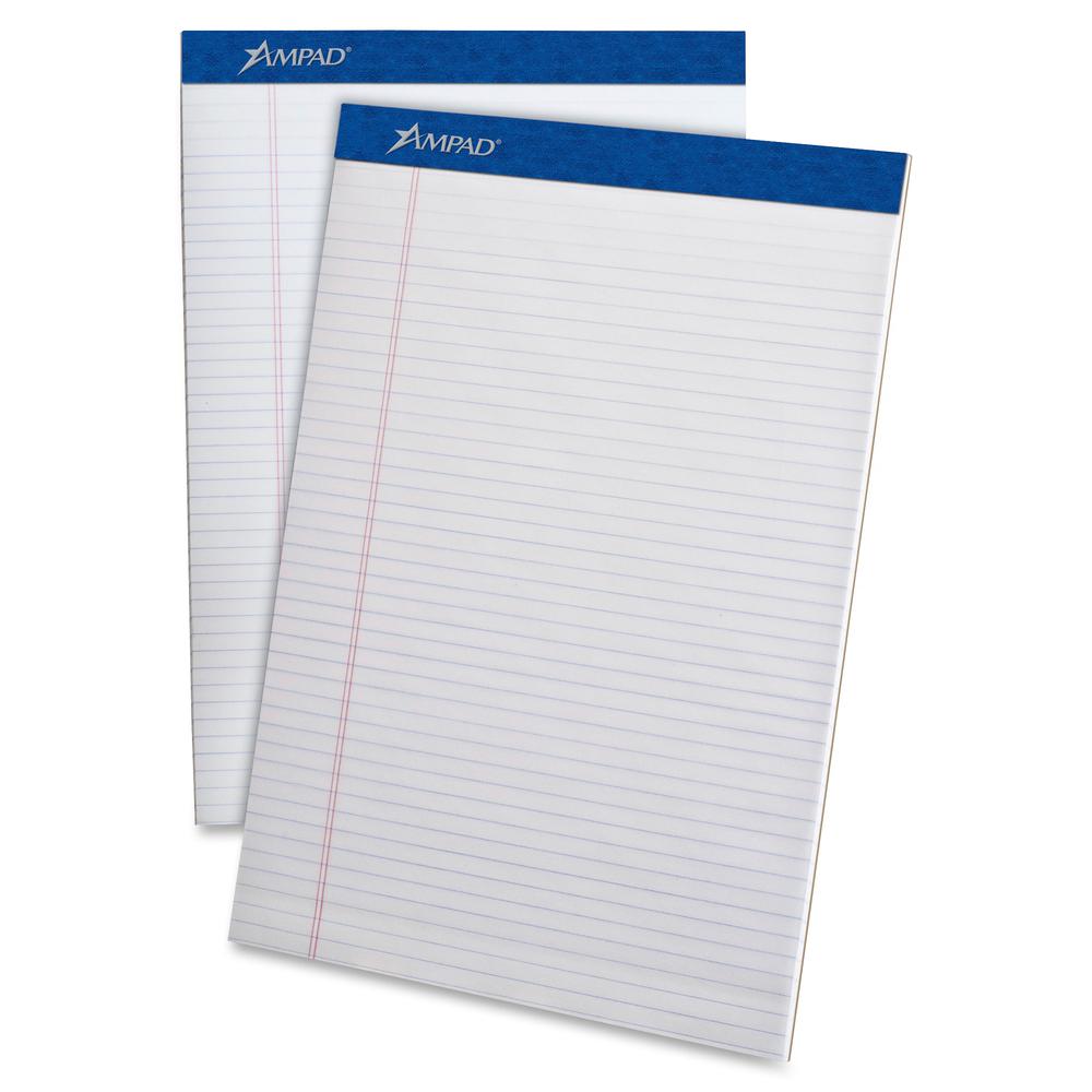 Ampad Perforated Ruled Pads - Letter - 50 Sheets - Stapled - 0.25" Ruled - 20 lb Basis Weight - Letter - 8 1/2" x 11"8.5" x 11.8" - White Paper - White Cover - Sturdy Back, Header Strip, Pinhole Perfo. Picture 2