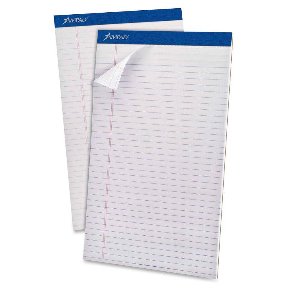 Ampad Perforated Ruled Pads - Legal - 50 Sheets - Stapled - 0.34" Ruled - 20 lb Basis Weight - Legal - 8 1/2" x 14" - White Paper - White Cover - Sturdy Back, Header Strip, Pinhole Perforated, Chipboa. Picture 2