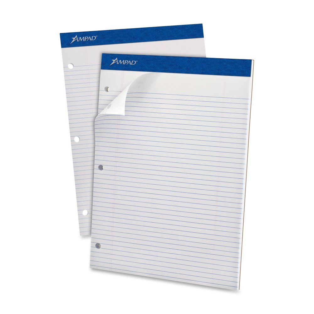 Ampad Narrow Ruled Double Sheet Writing Pads - Letter - 100 Sheets - Stapled - Both Side Ruling Surface - 0.25" Ruled - 15 lb Basis Weight - Letter - 8 1/2" x 11" Sheet Size x 8.5" Width x 11.8" Lengt. Picture 2