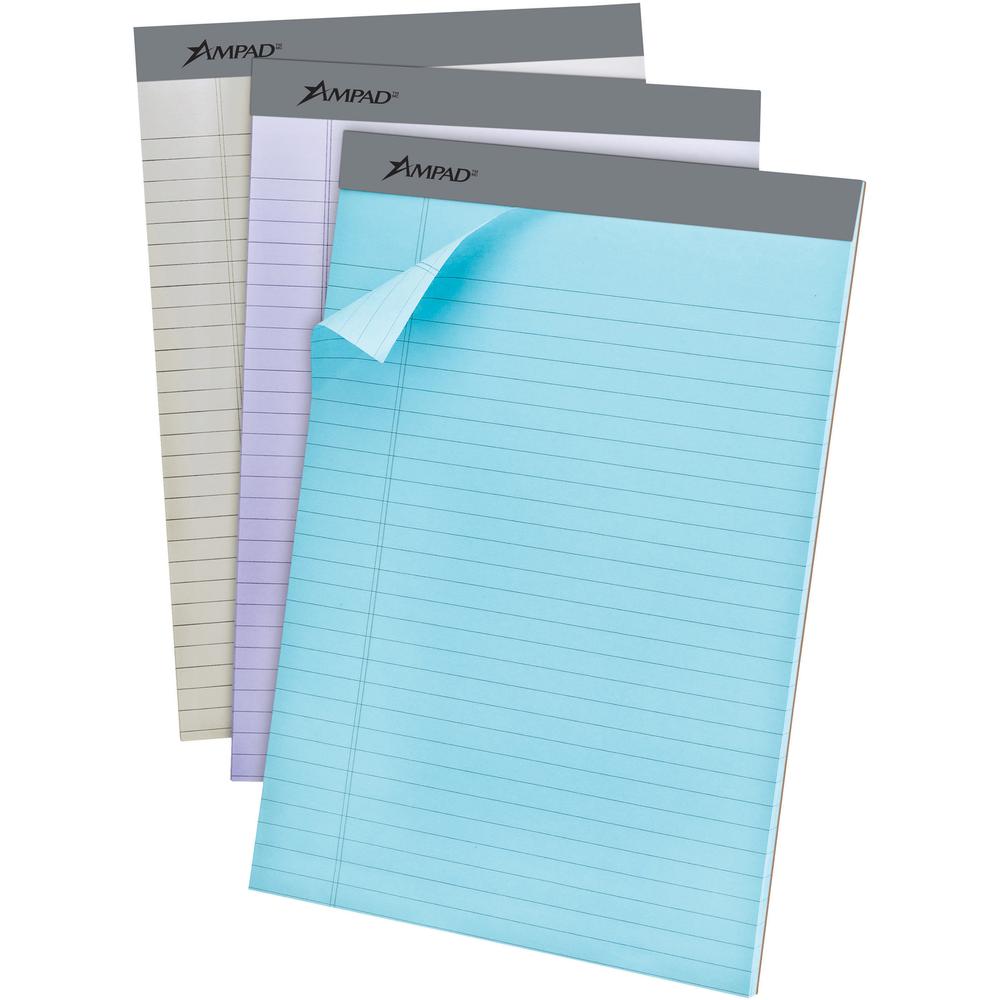 Ampad Pastel Perforated Pad - 50 Sheets - 0.34" Ruled - 15 lb Basis Weight - Letter - 8 1/2" x 11" - Micro Perforated - 6 / Pack. Picture 3