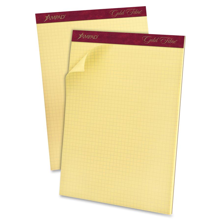 Ampad Gold Fibre Graph Pad - 50 Sheets - Both Side Ruling Surface - 16 lb Basis Weight - Letter - 8 1/2" x 11" Sheet Size x 8.5" Width x 11.8" Length - Canary Paper - Heavyweight, Chipboard Backing, M. Picture 2