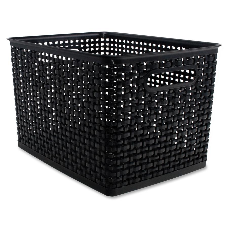 Advantus Plastic Weave Bin - Square - 13.5" Height x 10.5" Width x 8.8" Depth - Plastic - Black - 2 Each. Picture 3