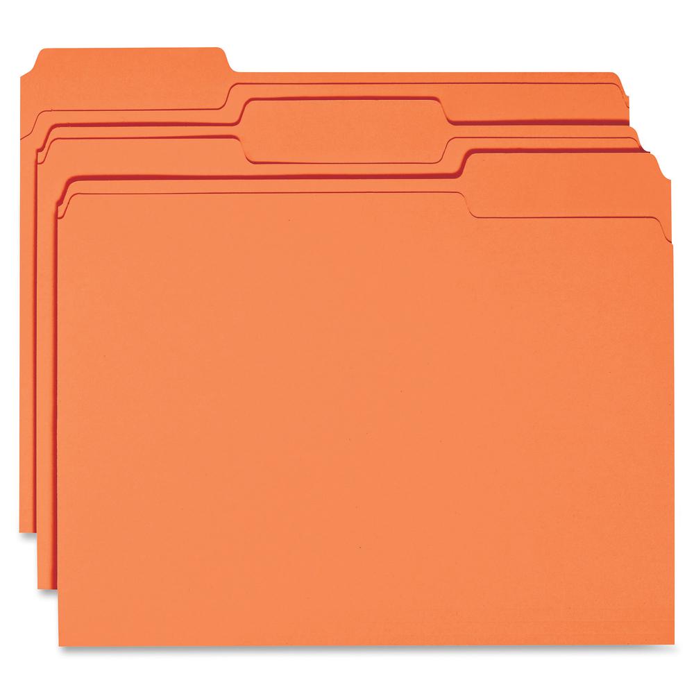 Business Source 1/3 Tab Cut Recycled Top Tab File Folder - 11 pt. - Orange - 10% Recycled - 100 / Box. Picture 2