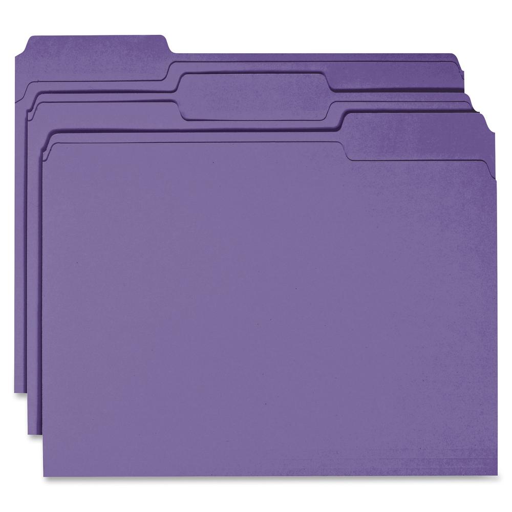 Business Source 1/3 Tab Cut Recycled Top Tab File Folder - 11 pt. - Purple - 10% Recycled - 100 / Box. Picture 6