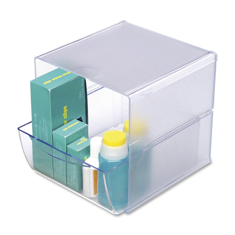 Deflecto Stackable Cube Organizer - 1 Drawer(s) - 6" Height x 6" Width x 7.20" Depth - Stackable, Removable Drawer, Removable Divider, Sturdy - Clear - Plastic - 1 Each. Picture 4