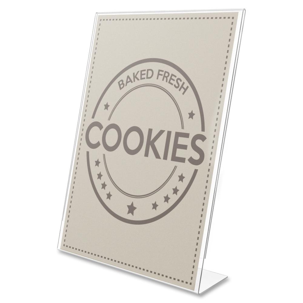 Deflecto Anti-Glare Slanted Sign Holder - Portrait - 11" x 8.5" x 2.5" x - Acrylic - 1 Each - Clear - Anti-glare, Scratch Resistant, Durable, Heavy Duty, Double-sided. Picture 4