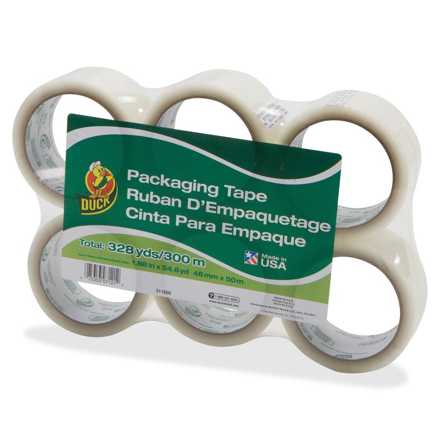 Duck Brand Standard-Grade Packing Tape - 54.60 yd Length x 1.88" Width - 1.9 mil Thickness - Acrylic Backing - Water Resistant - For Packing, Shipping - 6 / Pack - Clear. Picture 3