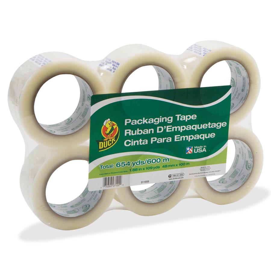 Duck Brand Standard-Grade Packing Tape - 109.30 yd Length x 1.88" Width - 1.9 mil Thickness - Acrylic Backing - Water Resistant - For Packing, Shipping - 6 / Pack - Clear. Picture 2