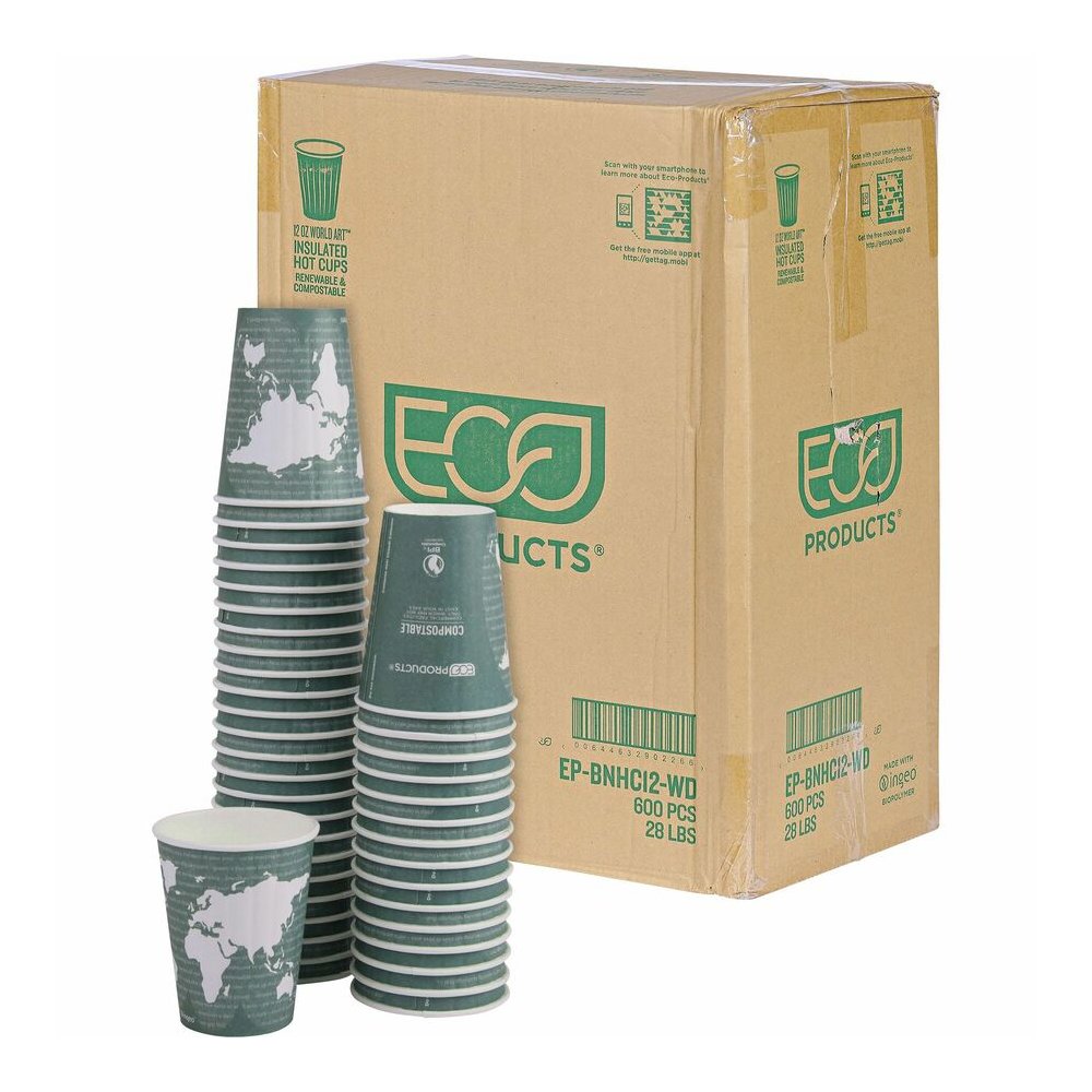 Eco-Products 12 oz World Art Insulated Hot Beverage Cups - 12 fl oz - Green - Hot Drink - No - 600 / Carton. Picture 12