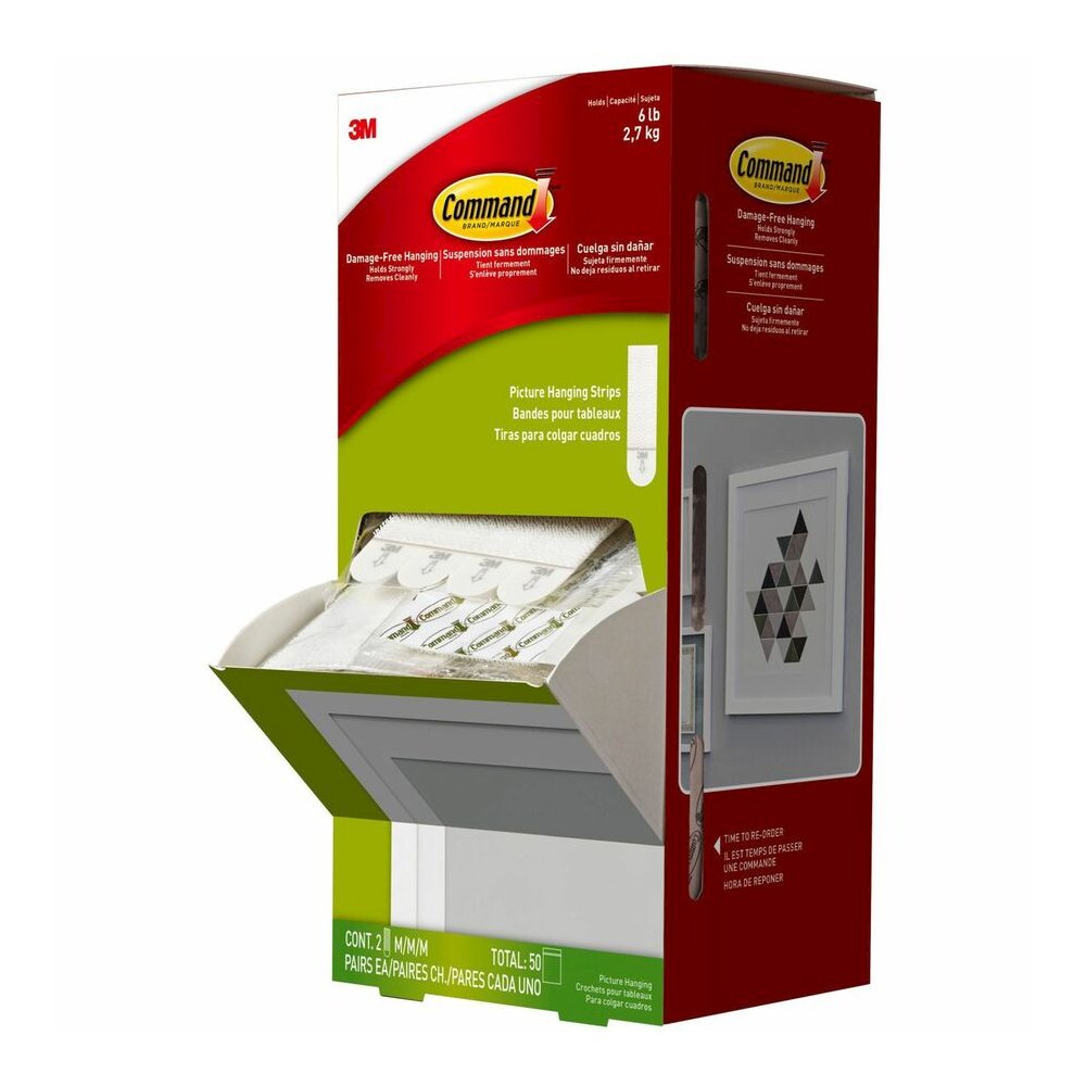 Command Picture Hanging Strips Trial Pack - 3 lb (1.36 kg) Capacity - 0.6" Width x 2.8" Length - for Pictures, Decoration, Art, Pictures - White - 50 / Carton. Picture 2