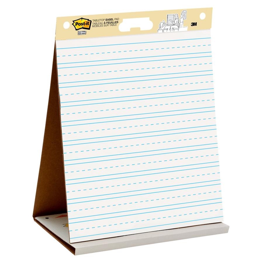 Post-it&reg; Tabletop Easel Pad with Primary Lines - 20 Sheets - Stapled - Primary Blue Margin - 18.50 lb Basis Weight - 20" x 23" - White Paper - Self-stick, Built-in Stand, Foldable, Bleed Resistant. Picture 3
