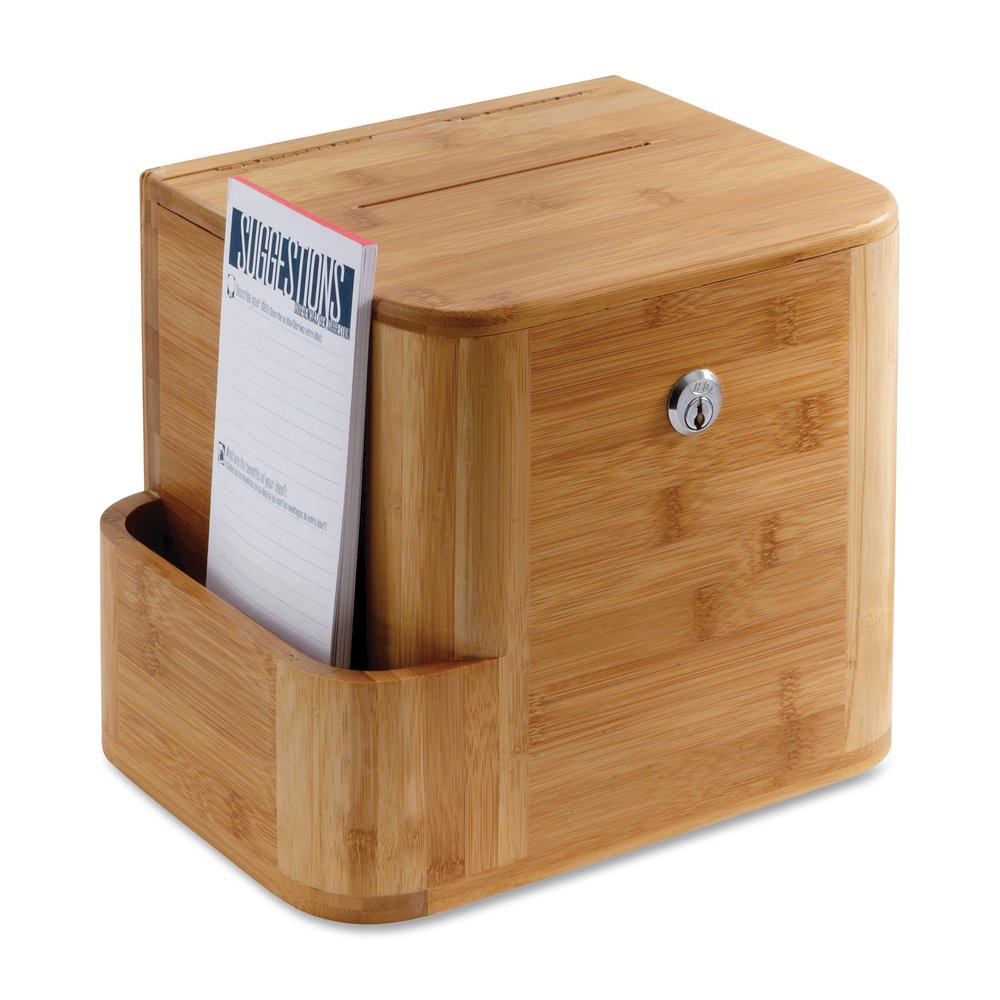 Safco Bamboo Suggestion Box - External Dimensions: 10" Width x 8" Depth x 14" Height - Media Size Supported: 8.50" x 5.50" - 25 x Quick Box - Key Lock Closure - Bamboo - Natural - For Suggestion Card,. Picture 4