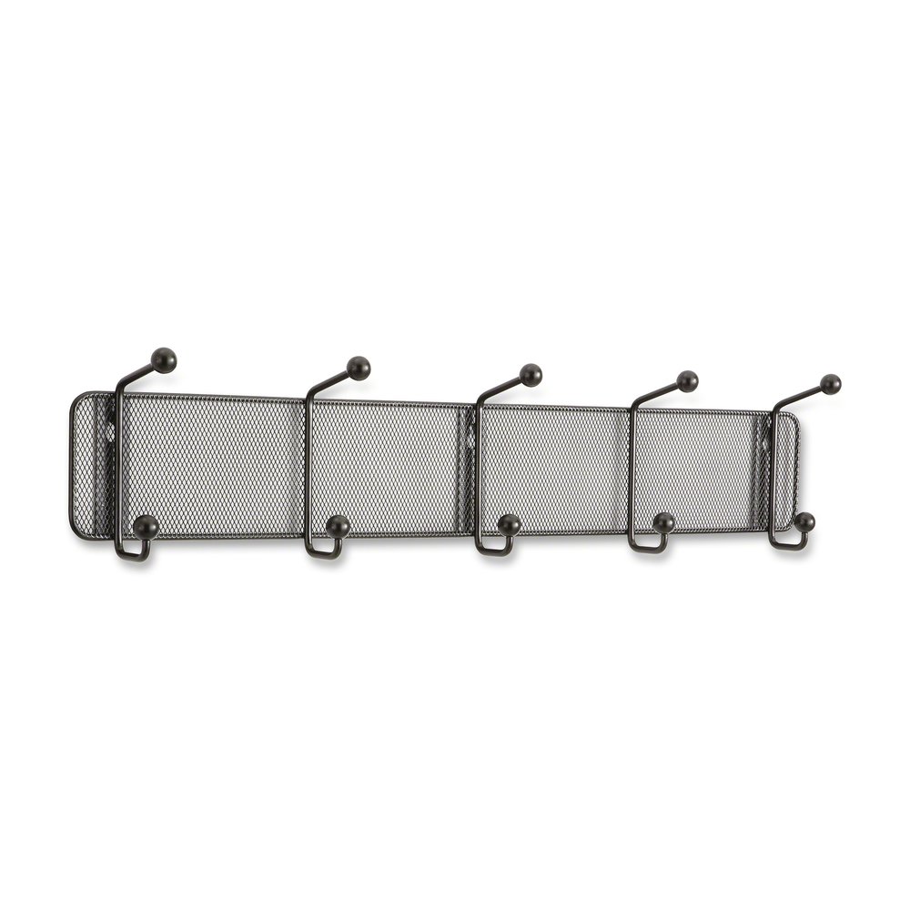 Safco Onyx 5-hook Steel Mesh Wall Rack - 5 Hooks - 5.5" Height x 26.8" Width - for Scarf, Hat, Coat, Garment - Steel - Black - 1 Each. Picture 3
