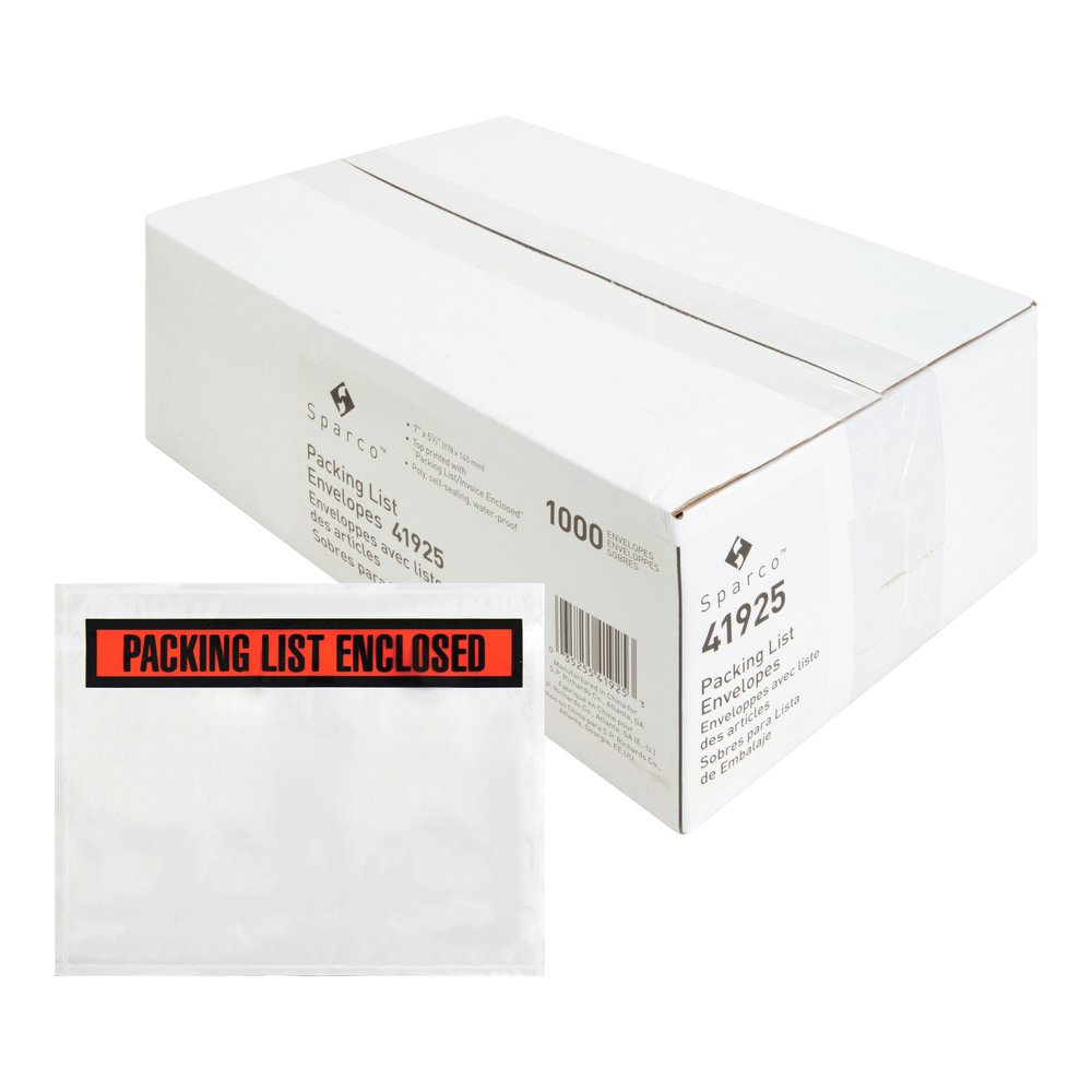Sparco Pre-labeled Packing Slip Envelope - Packing List - 7" Width x 5 1/2" Length - 70 g/m² - Self-adhesive Seal - White - Paper, Low Density Polyethylene (LDPE) - 1000 / Box. Picture 11
