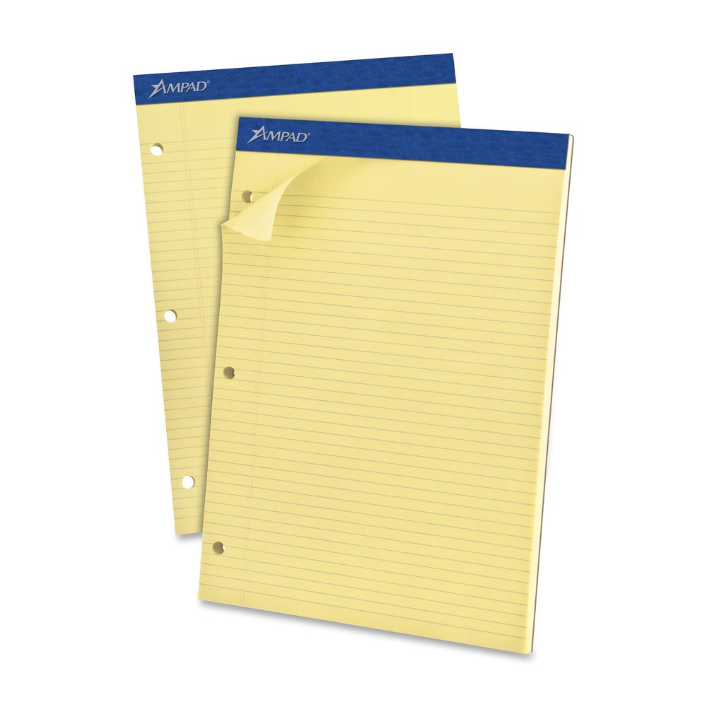 Ampad Evidence Narrow Ruled Dual Pad - 100 Sheets - 15 lb Basis Weight - 8 1/2" x 11 3/4" Sheet Size - 11.75" Height x 8.5" Width x 0.4" Depth - Canary Paper - Micro Perforated, Easy Tear, Rigid, Chip. Picture 2