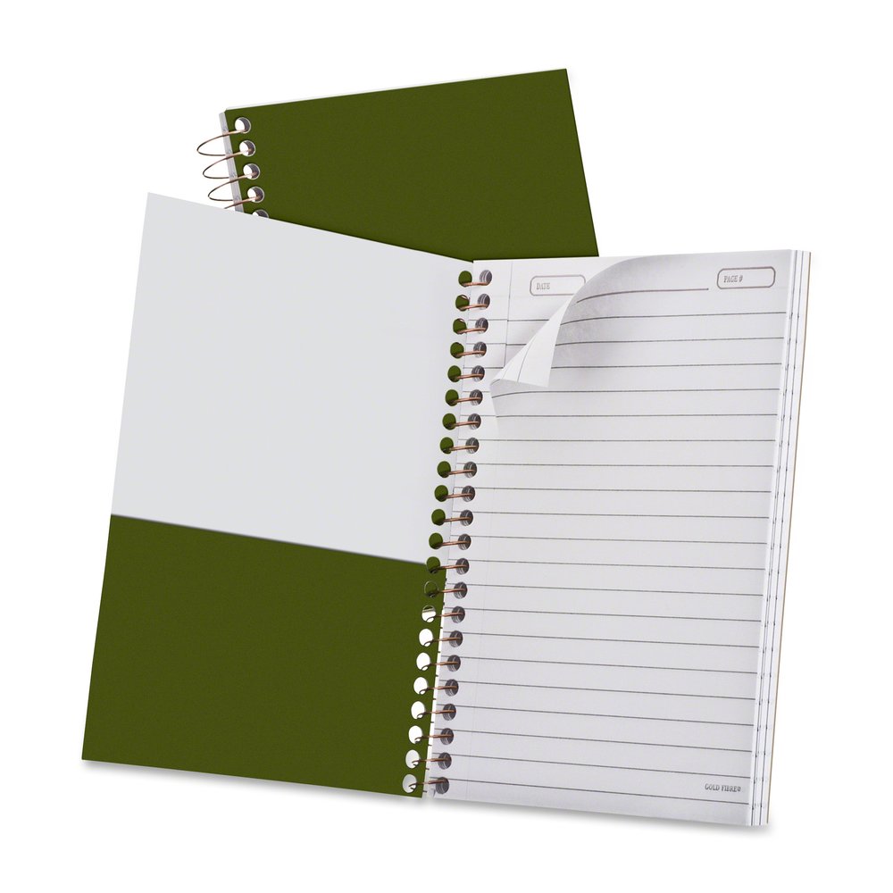 Ampad Gold Fibre Personal Notebook - 100 Sheets - Wire Bound - 0.28" Ruled - 20 lb Basis Weight - 5" x 7" Sheet Size - White Paper - Classic Green Kraft Cover - Micro Perforated, Rigid, Chipboard Back. Picture 2
