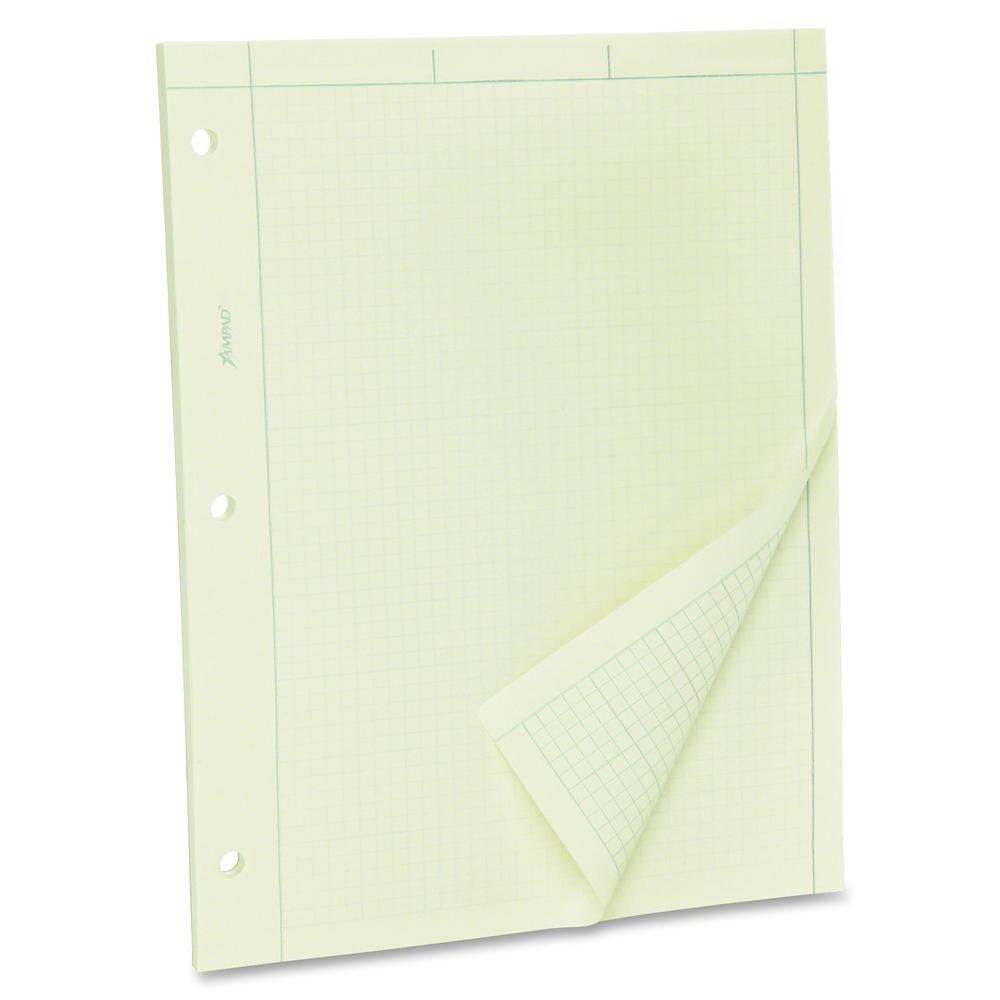 TOPS Engineering Computation Pad - 100 Sheets - Both Side Ruling Surface - Ruled Margin - 15 lb Basis Weight - Letter - 8 1/2" x 11" - Green Tint Paper - Hole-punched - 1 / Pad. Picture 2