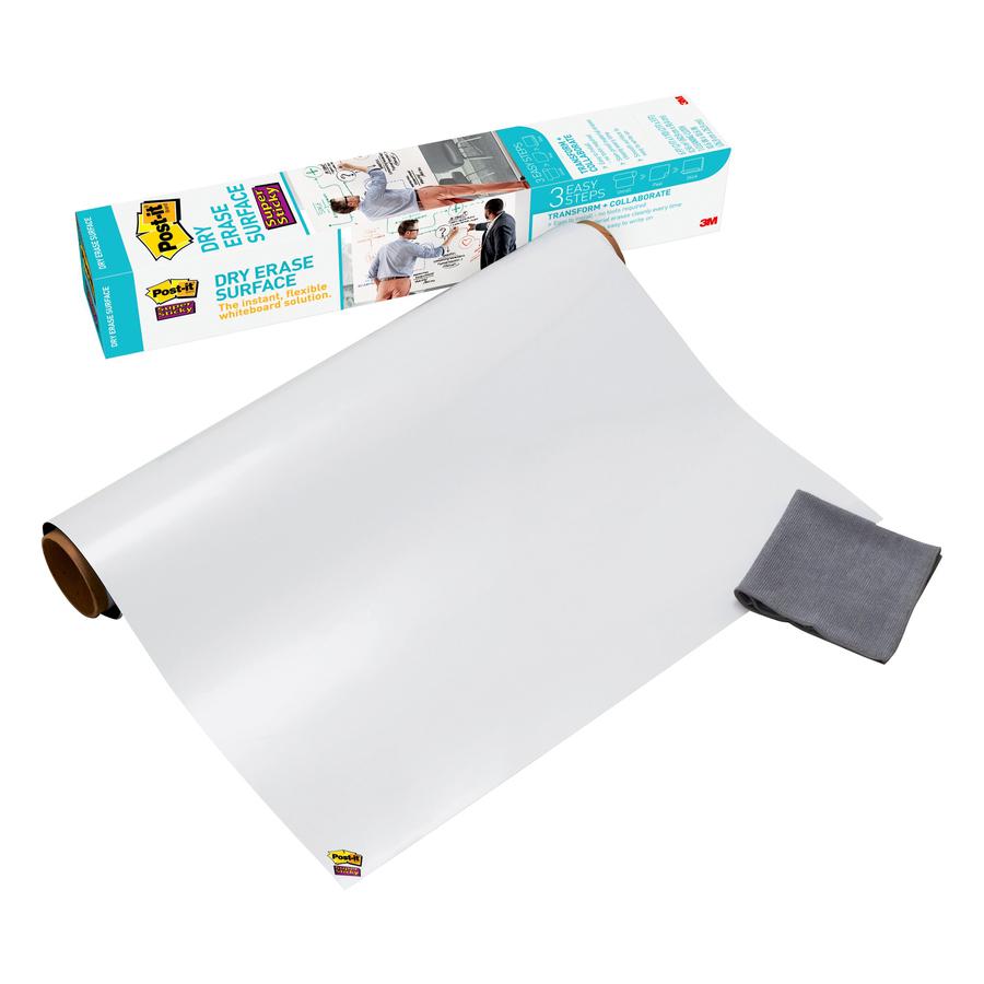 Post-it&reg; Self-Stick Dry-Erase Film Surface - White Surface - 24" (2 ft) Width x 36" (3 ft) Length - White Film - Rectangle - Flexible, Stain Resistant, Self-stick - 1 / Pack. Picture 15