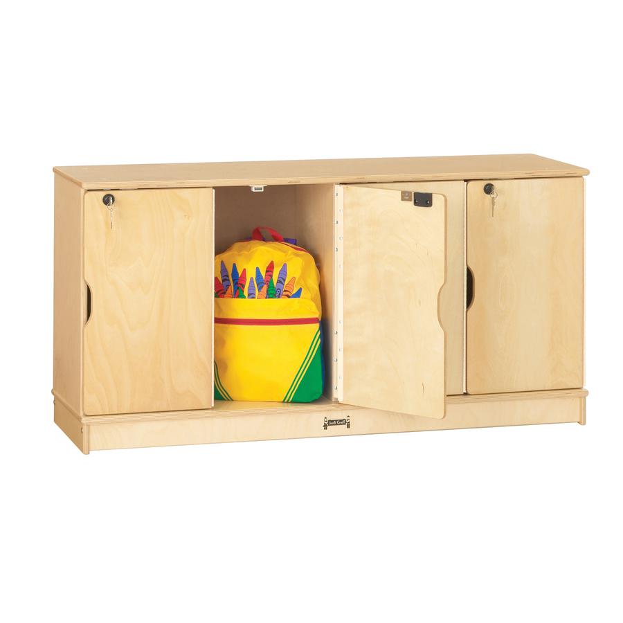 Jonti-Craft Single Stack 4-Section Student Lockers - 48.5" x 15" x 23.5" - Stackable, Lockable, Sturdy, Key Lock, Kick Plate - Wood Grain - Baltic Birch Plywood. Picture 3