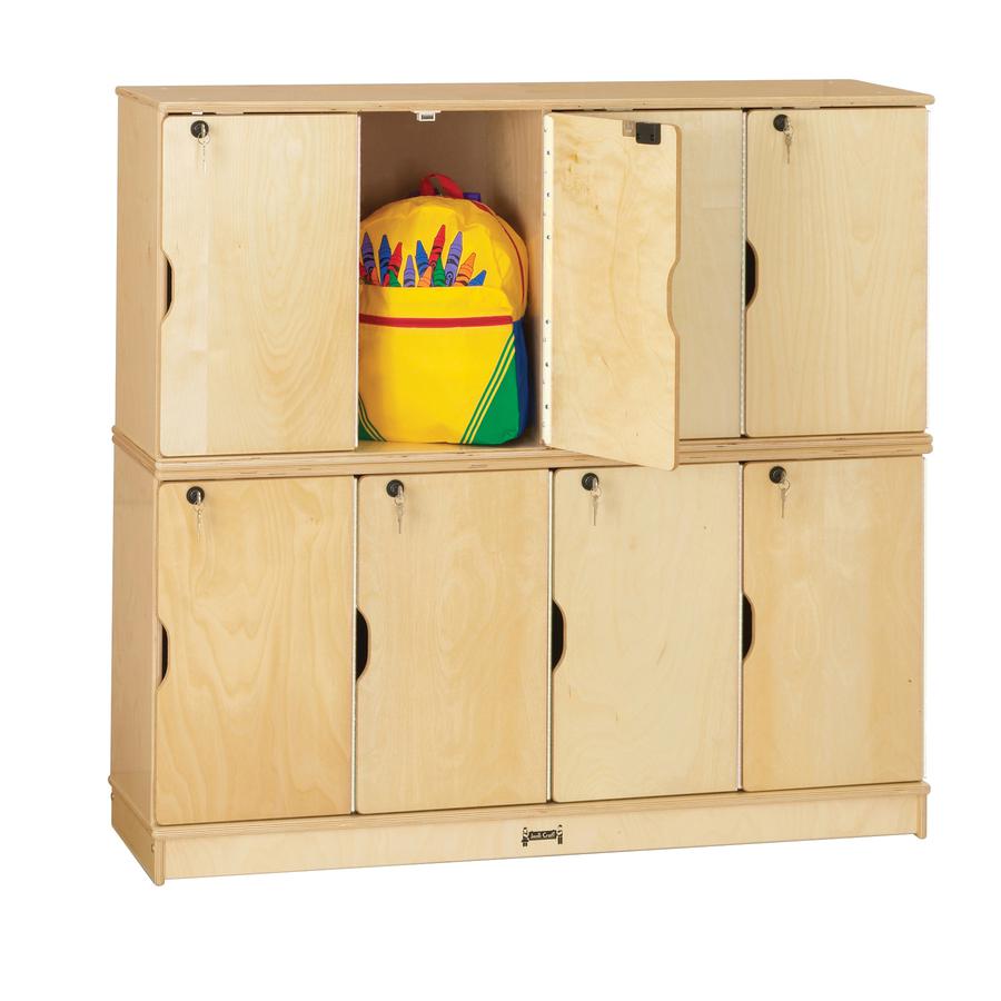 Jonti-Craft Double Stack 8-Section Student Lockers - 48.5" x 15" x 45.5" - Stackable, Lockable, Sturdy, Key Lock, Kick Plate - Wood Grain - Baltic Birch Plywood. Picture 2