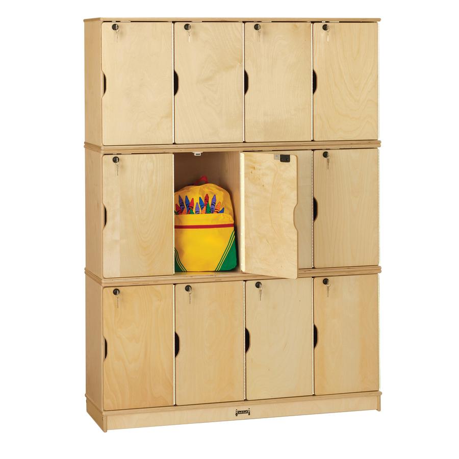 Jonti-Craft Triple Stack Children's Stacking Lockers - 48.5" Width x 15" Depth x 67" Height - Stackable, Lockable, Sturdy, Key Lock, Kick Plate - Wood Grain - Baltic Birch Plywood - 12/Set. Picture 3