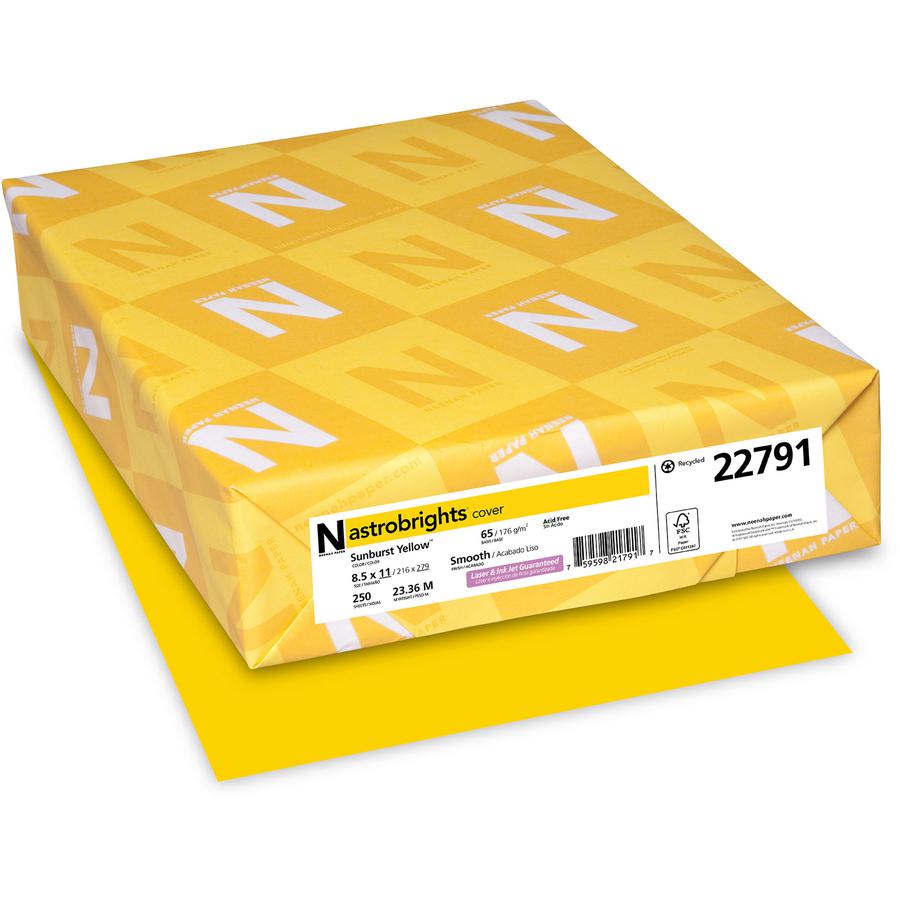 Astrobrights Colored Cardstock - Sun Yellow - Letter - 8 1/2" x 11" - 65 lb Basis Weight - 250 / Pack - Heavyweight, Durable, Lignin-free - Sunburst Yellow. Picture 4