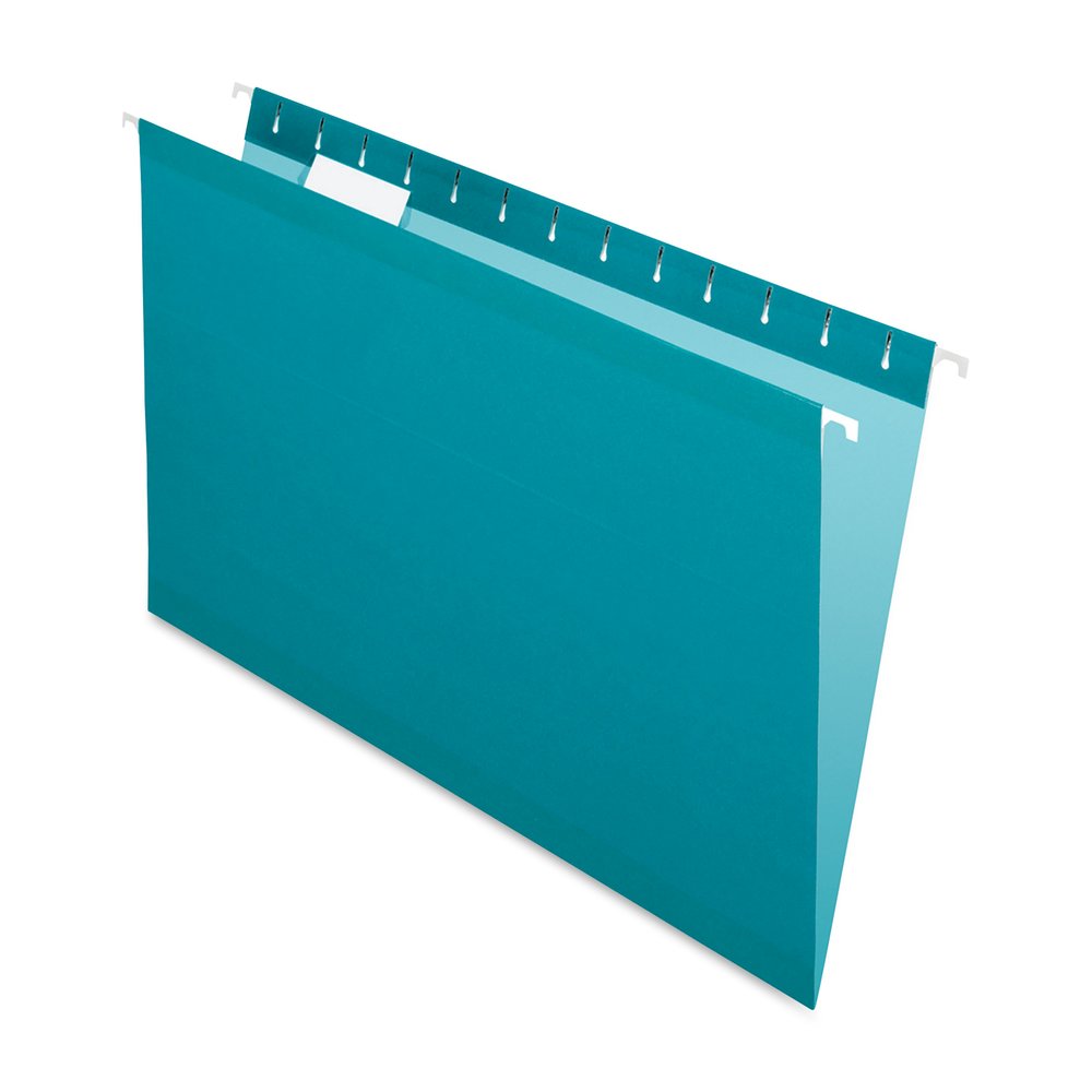 Pendaflex 1/5 Tab Cut Legal Hanging Folder - 8 1/2" x 14" - Internal Pocket - 11 pt. - Teal - Reinforced, Tear Resistant, Durable - 25 / Box. Picture 2
