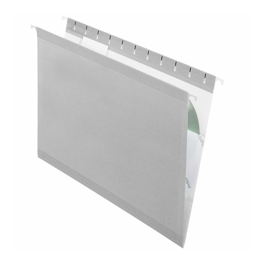 Pendaflex 1/5 Tab Cut Letter Recycled Hanging Folder - 8 1/2" x 11" - 11 pt. - Gray - Reinforced, Perforated - 10% Recycled - 25 / Box. Picture 2