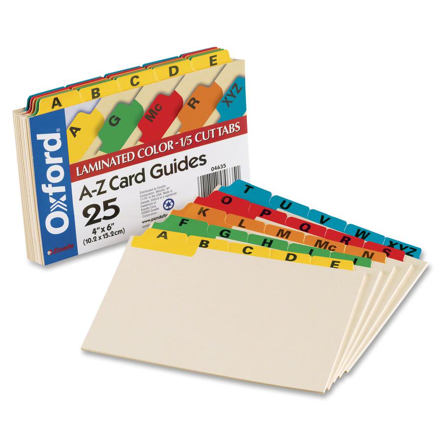 Oxford A-Z Laminated Tab Card Guides - 25 x Divider(s) - Printed Tab(s) - Character - A-Z - 6" Divider Width - Manila Divider - Assorted Tab(s) - Laminated, Durable, Heavy Duty, Tear Resistant, Bend R. Picture 2
