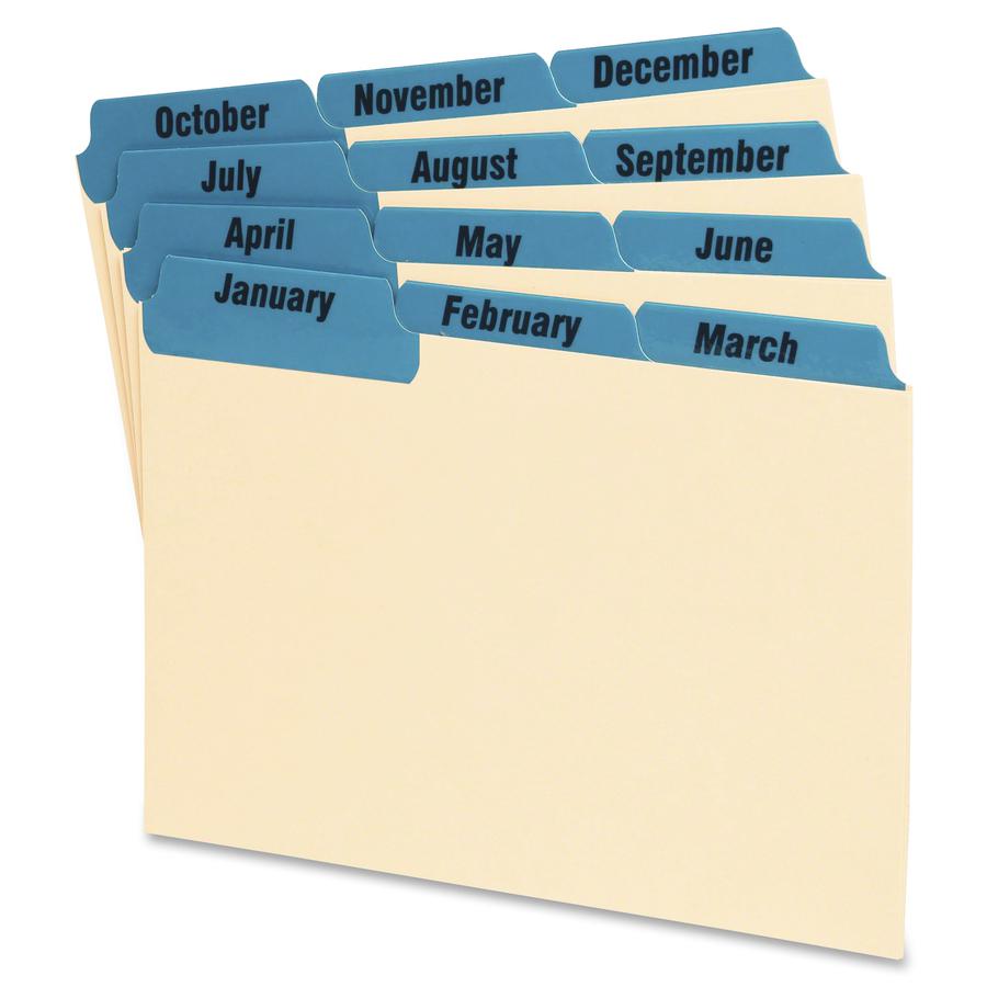 Oxford Laminated Tab Index Card Guides - 12 x Divider(s) - Printed Tab(s) - Month - January-December - 6" Divider Width - Manila Divider - Blue Tab(s) - Laminated, Durable, Wear Resistant, Tear Resist. Picture 2