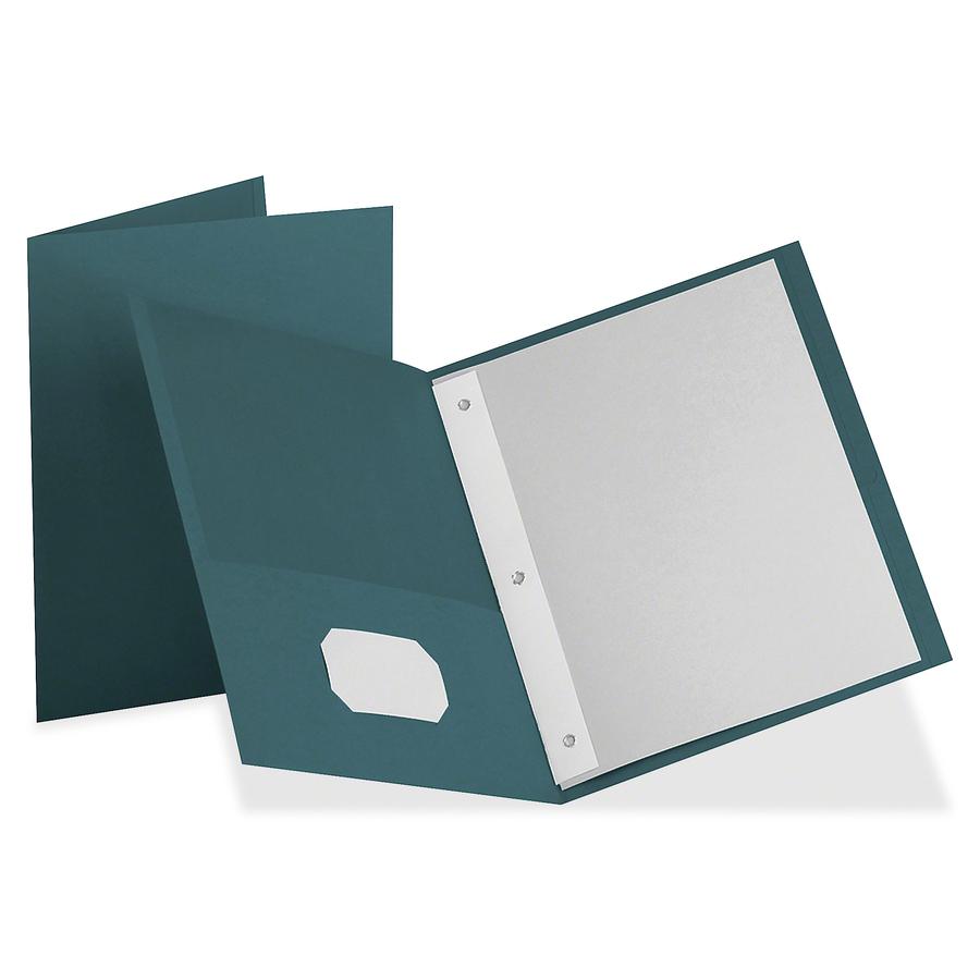 Oxford Letter Recycled Pocket Folder - 8 1/2" x 11" - 135 Sheet Capacity - 3 x Tang Fastener(s) - 2 Inside Front & Back Pocket(s) - Teal - 10% Recycled - 25 / Box. Picture 2