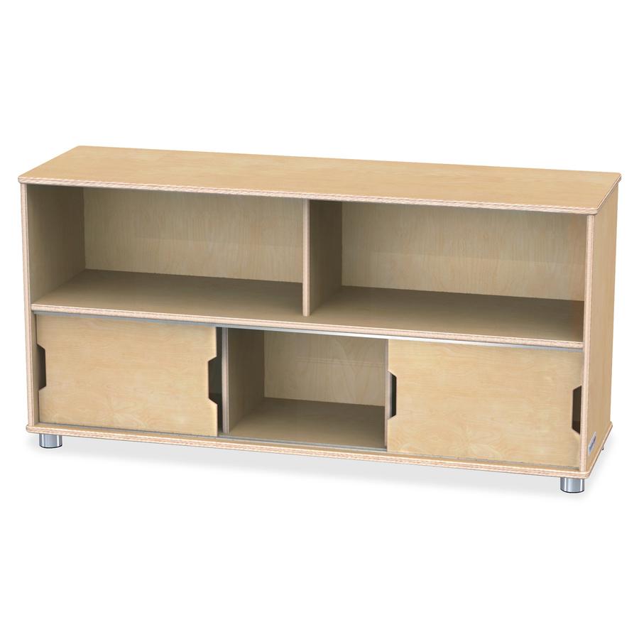 Jonti-Craft TrueModern Storage Shelves - 24" Height x 48.5" Width x 15" Depth - Durable, Yellowing Resistant, Rounded Corner, Sliding Door - UV Acrylic - Baltic - Anodized Aluminum, Baltic Birch - 1 E. Picture 2