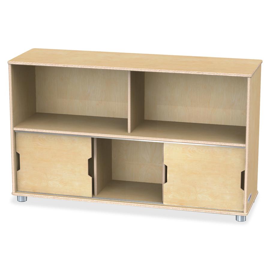 Jonti-Craft TrueModern Storage Shelves - 29.5" Height x 48.5" Width x 15" Depth - Durable, Yellowing Resistant, Rounded Corner, Sliding Door - UV Acrylic - Baltic - Anodized Aluminum, Baltic Birch - 1. Picture 4