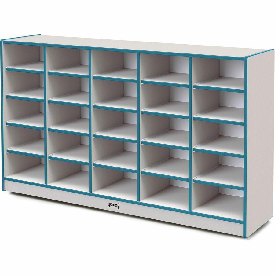 Jonti-Craft Rainbow Accents Cubbie Mobile Storage - 25 Compartment(s) - 35.5" Height x 60" Width x 15" Depth - Durable, Laminated - Teal - Hard Rubber - 1 Each. Picture 5