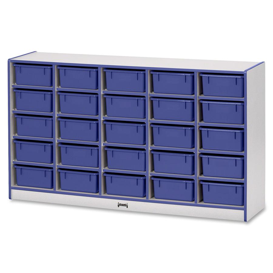 Jonti-Craft Rainbow Accents Mobile Tub Bin Storage - 25 Compartment(s) - 35.5" Height x 60" Width x 15" Depth - Durable, Laminated - Blue - Hard Rubber - 1 Each. Picture 4
