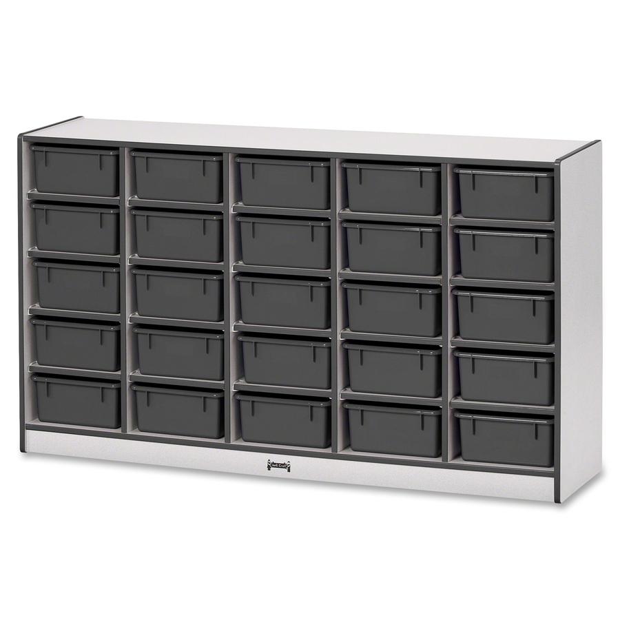 Jonti-Craft Rainbow Accents Mobile Tub Bin Storage - 25 Compartment(s) - 35.5" Height x 60" Width x 15" Depth - Durable, Laminated - Black - Hard Rubber - 1 Each. Picture 5
