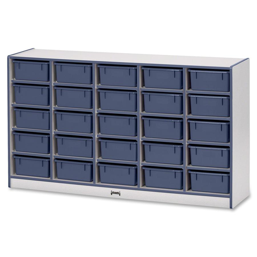 Jonti-Craft Rainbow Accents Mobile Tub Bin Storage - 25 Compartment(s) - 35.5" Height x 60" Width x 15" Depth - Durable, Laminated - Navy - Hard Rubber - 1 Each. Picture 3