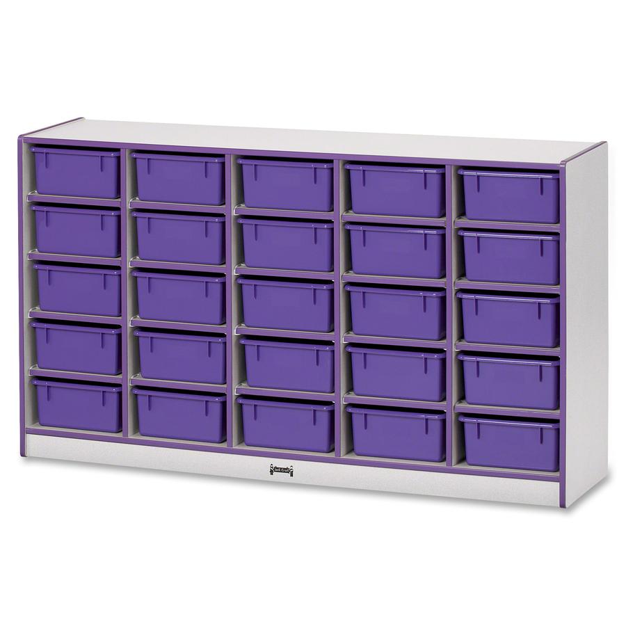 Jonti-Craft Rainbow Accents Mobile Tub Bin Storage - 25 Compartment(s) - 35.5" Height x 60" Width x 15" Depth - Durable, Laminated - Purple - Hard Rubber - 1 Each. Picture 3