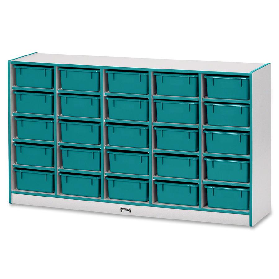 Jonti-Craft Rainbow Accents Mobile Tub Bin Storage - 25 Compartment(s) - 35.5" Height x 60" Width x 15" Depth - Durable, Laminated - Teal - Hard Rubber - 1 Each. Picture 2