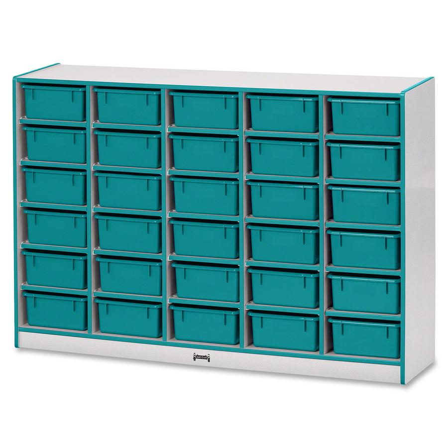 Jonti-Craft Rainbow Accents Mobile Tub Bin Storage - 30 Compartment(s) - 42" Height x 60" Width x 15" Depth - Durable, Laminated - Teal - Hard Rubber - 1 Each. Picture 2
